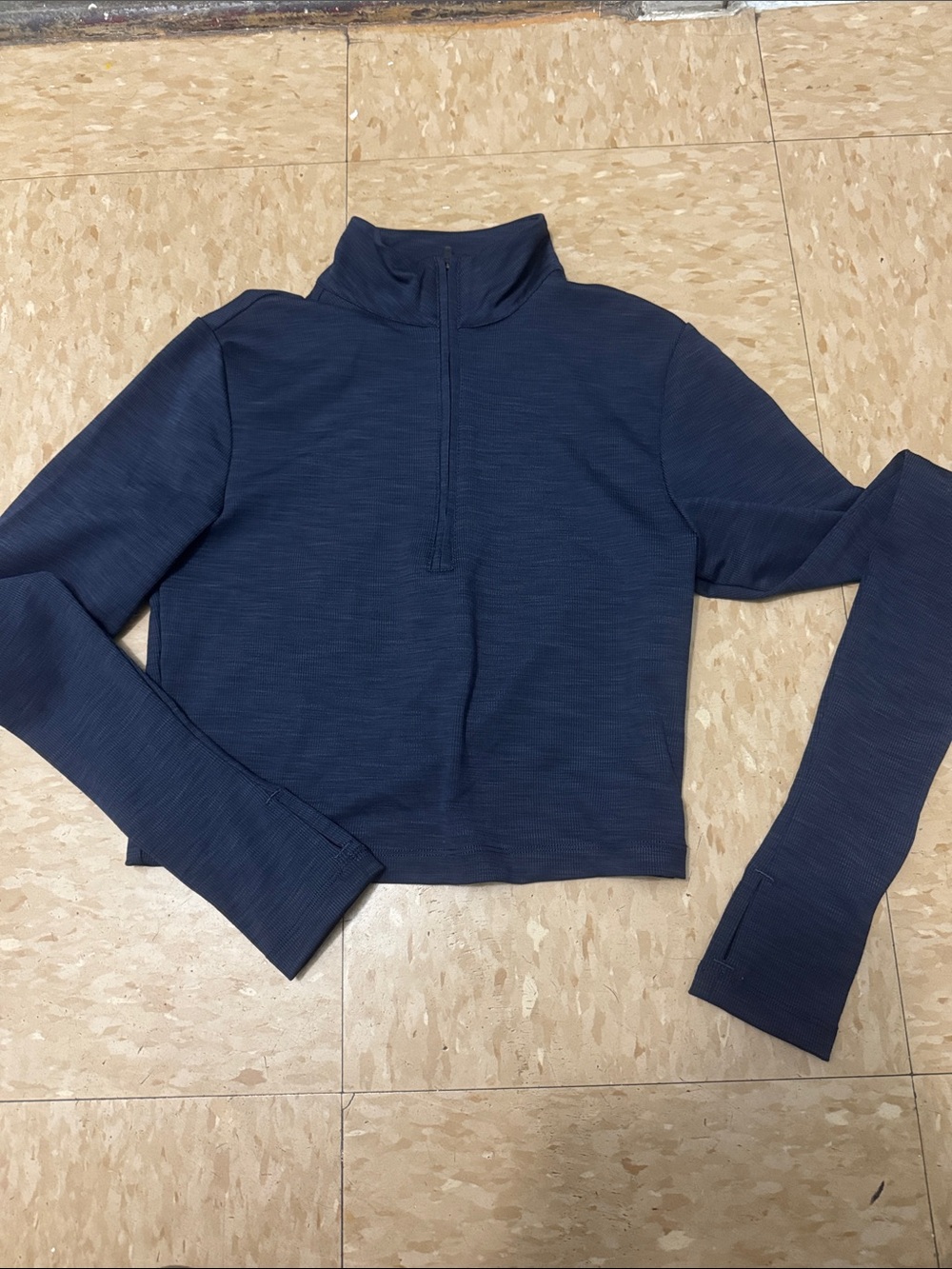 Splits59 Navy Quarter-Zip Long Sleeve Crop Top